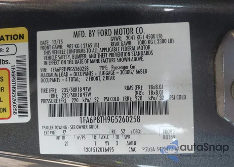 2016 Ford Mustang Ecoboost z USA, uszkodzony, nr VIN 1FA6P8TH9G5260258